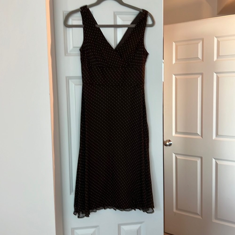 JCrew 100% silk dark brown with cream dots dress size 0